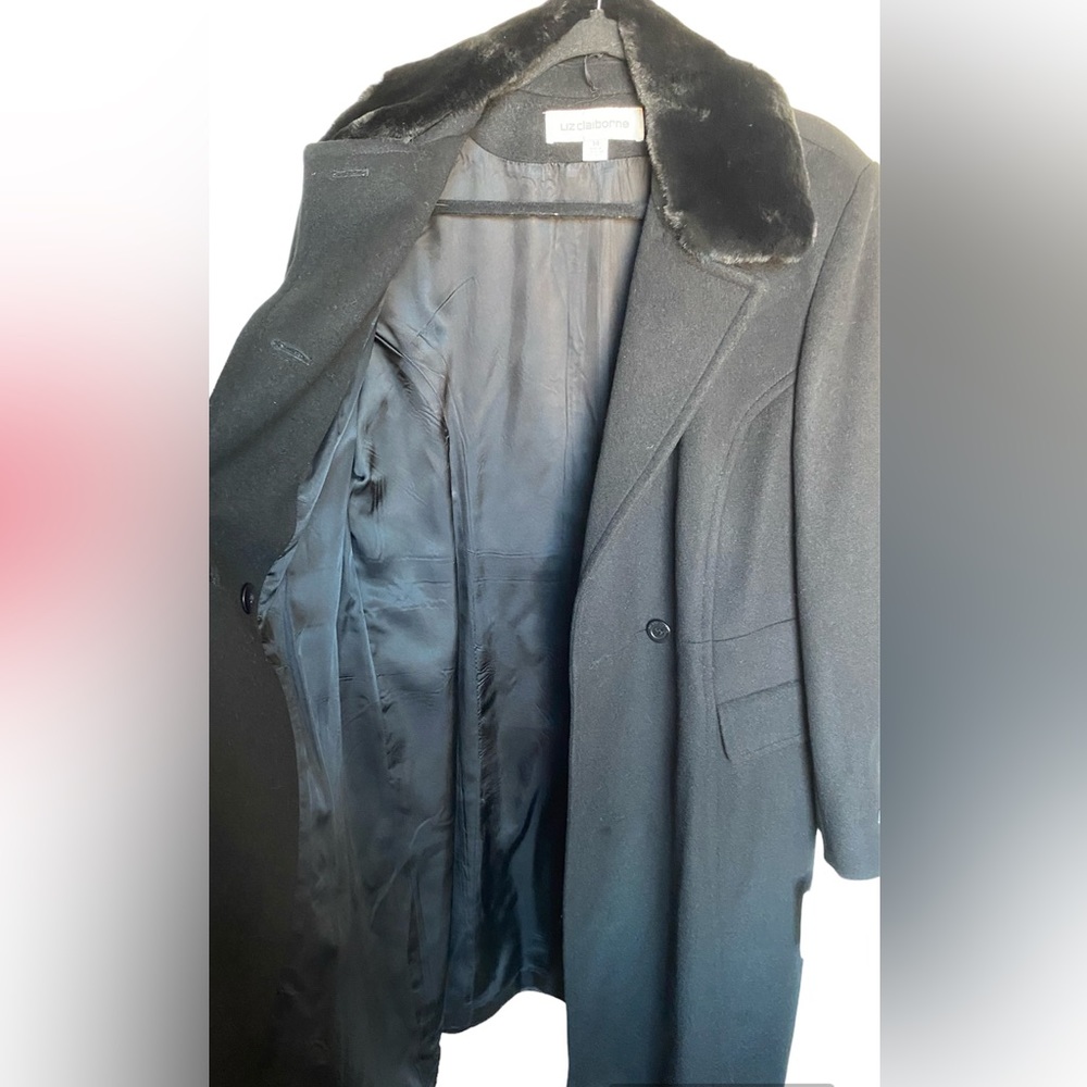Vintage 90s Iconic Black Wool Trench Peacoat/Jacket by Liz Claiborne 14 - Picture 6 of 14